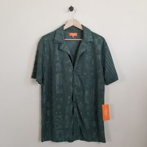 Negative Space Textured Terry Cloth Burnout Short Sleeve Shirt Medium NWT